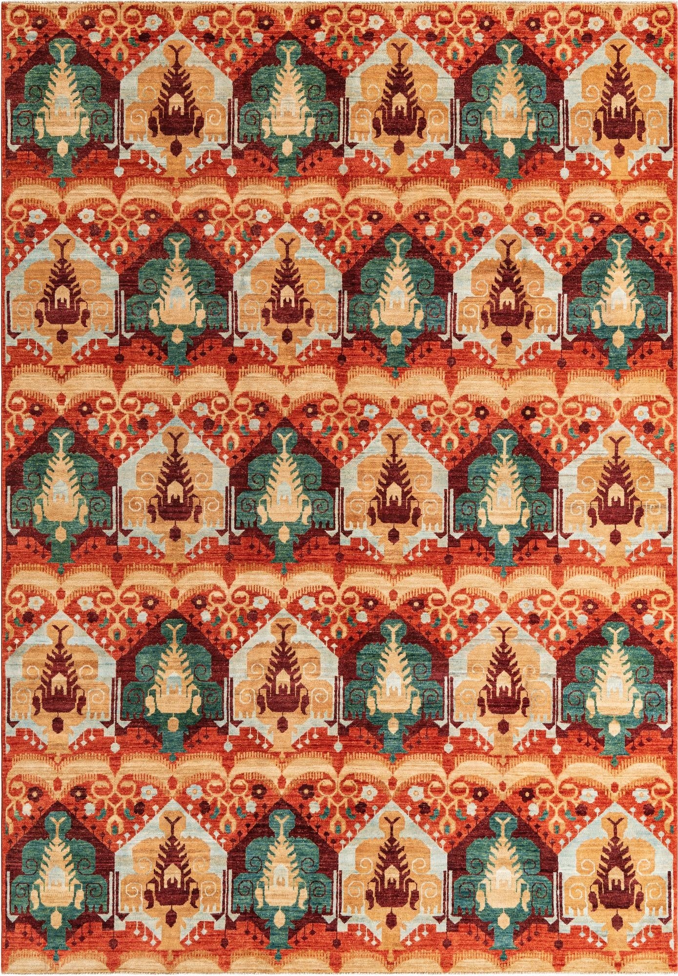  6' 10 x 9' 8  Hand Knotted Ikat Oriental Rug