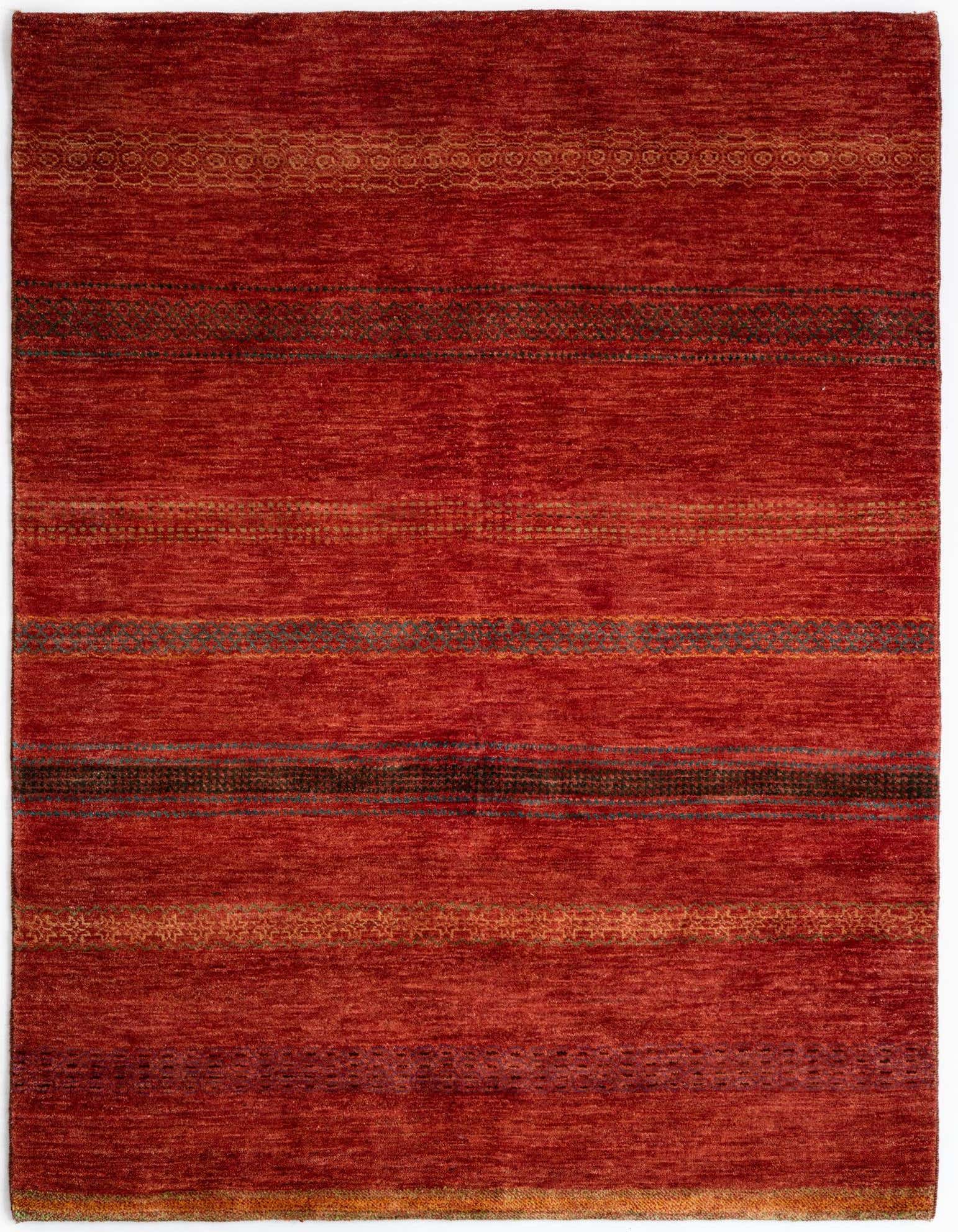 A 4x6 rectangular Juma rug in varying shades of red with subtle horizontal striped patterns.