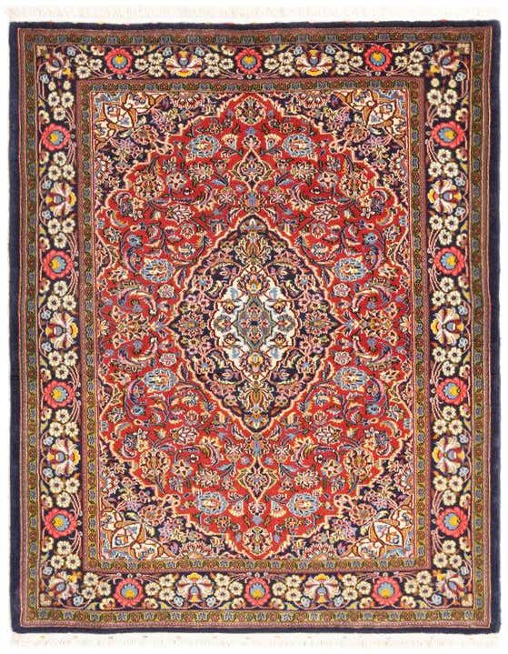 A 3x5 rectangular red traditional wool rug with an intricate floral medallion pattern and a dark border.