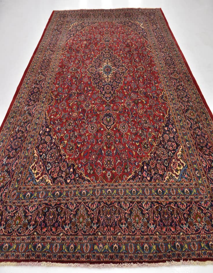 Detail image of  9' 6 x 13'  Hand Knotted Kashan Persian Wool Rug