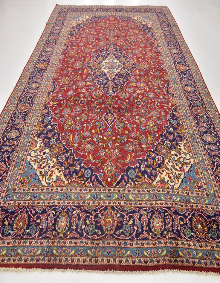 Detail image of  9' 9 x 13' 2  Hand Knotted Kashan Persian Wool Rug