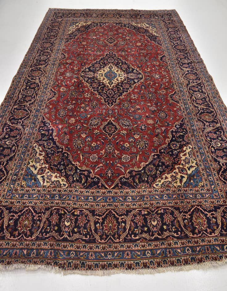 Detail image of  9' 6 x 12' 9  Hand Knotted Kashan Persian Wool Rug