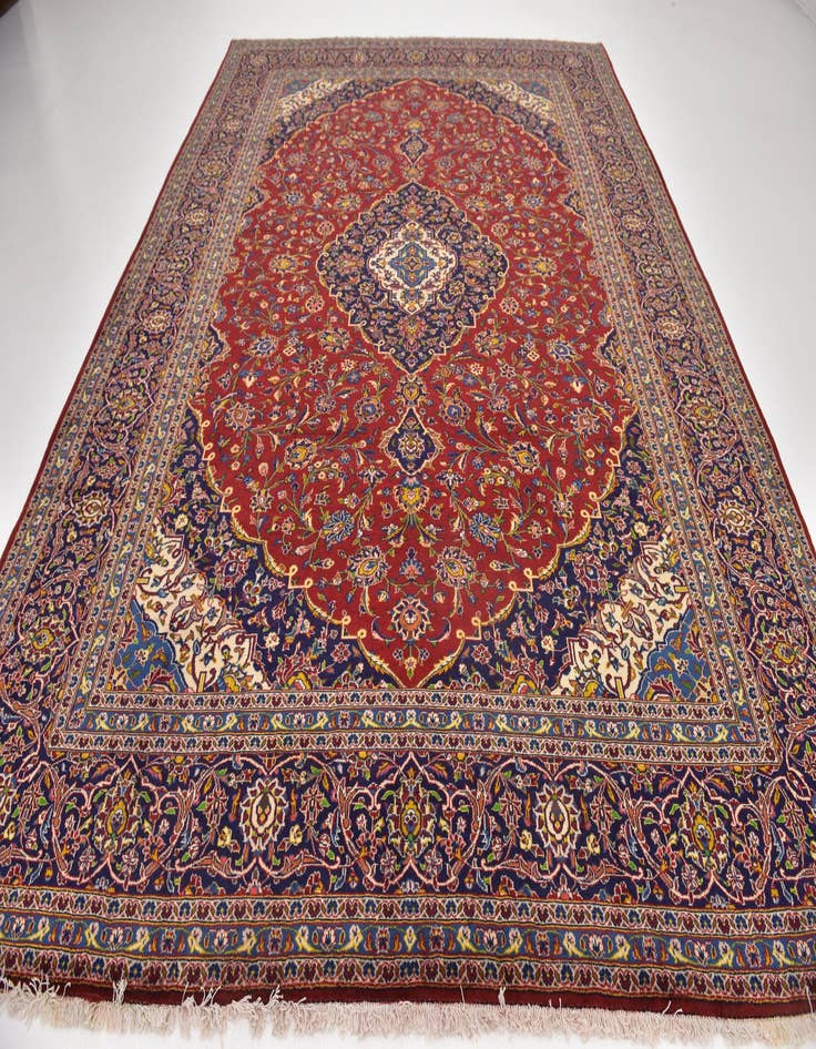 Detail image of  9' 7 x 13'  Hand Knotted Kashan Persian Wool Rug