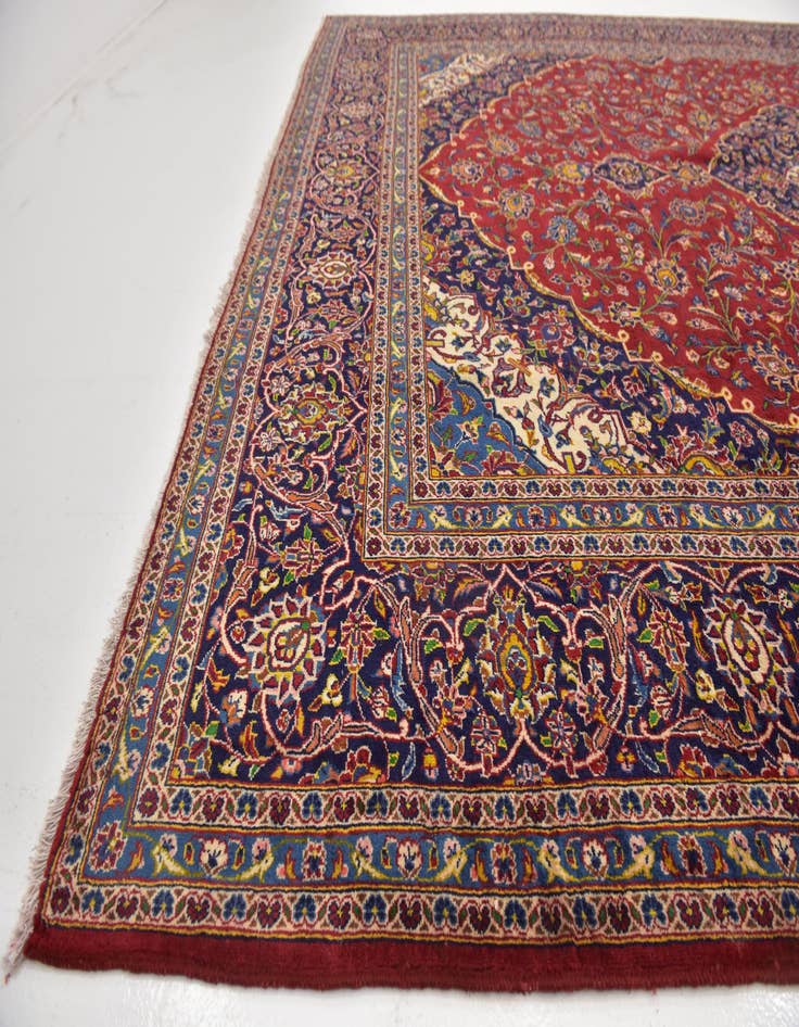 Detail image of  9' 7 x 13'  Hand Knotted Kashan Persian Wool Rug