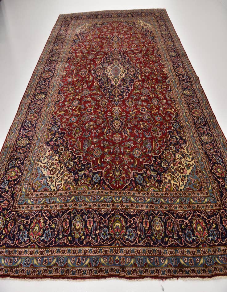 Detail image of  9' 10 x 13'  Hand Knotted Kashan Persian Wool Rug