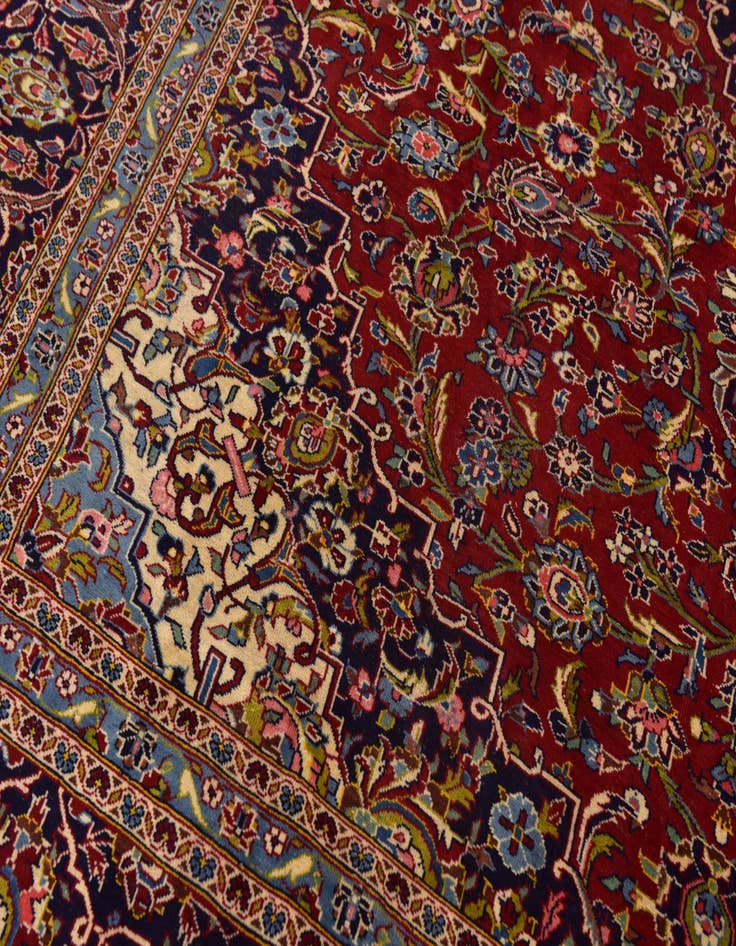 Detail image of  9' 10 x 13'  Hand Knotted Kashan Persian Wool Rug