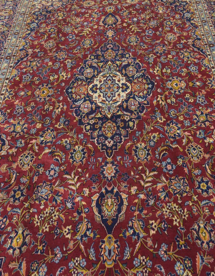 Detail image of  9' 9 x 12' 8  Hand Knotted Kashan Persian Wool Rug