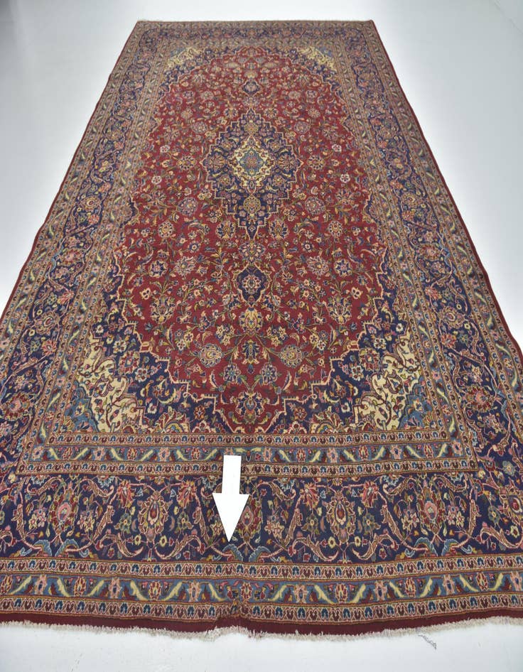 Detail image of  9' 8 x 13'  Hand Knotted Kashan Persian Wool Rug