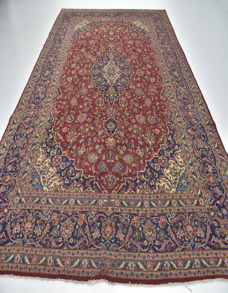 Detail image of  9' 8 x 13'  Hand Knotted Kashan Persian Wool Rug