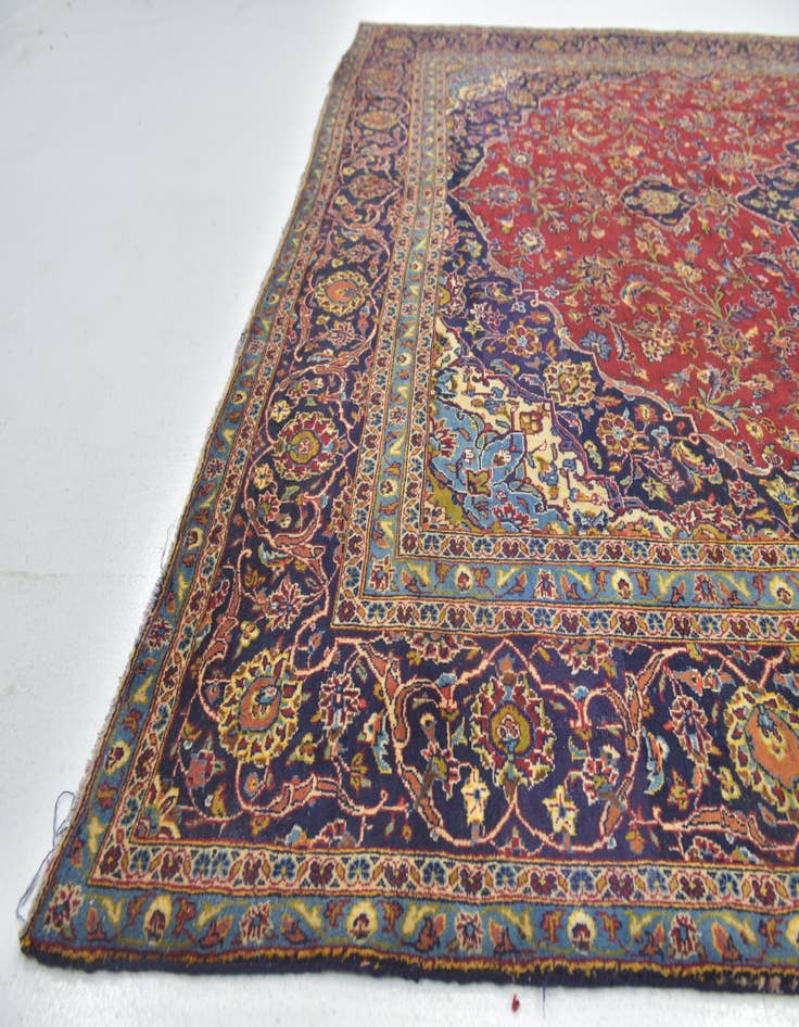 Detail image of  9' 5 x 13'  Hand Knotted Kashan Persian Wool Rug