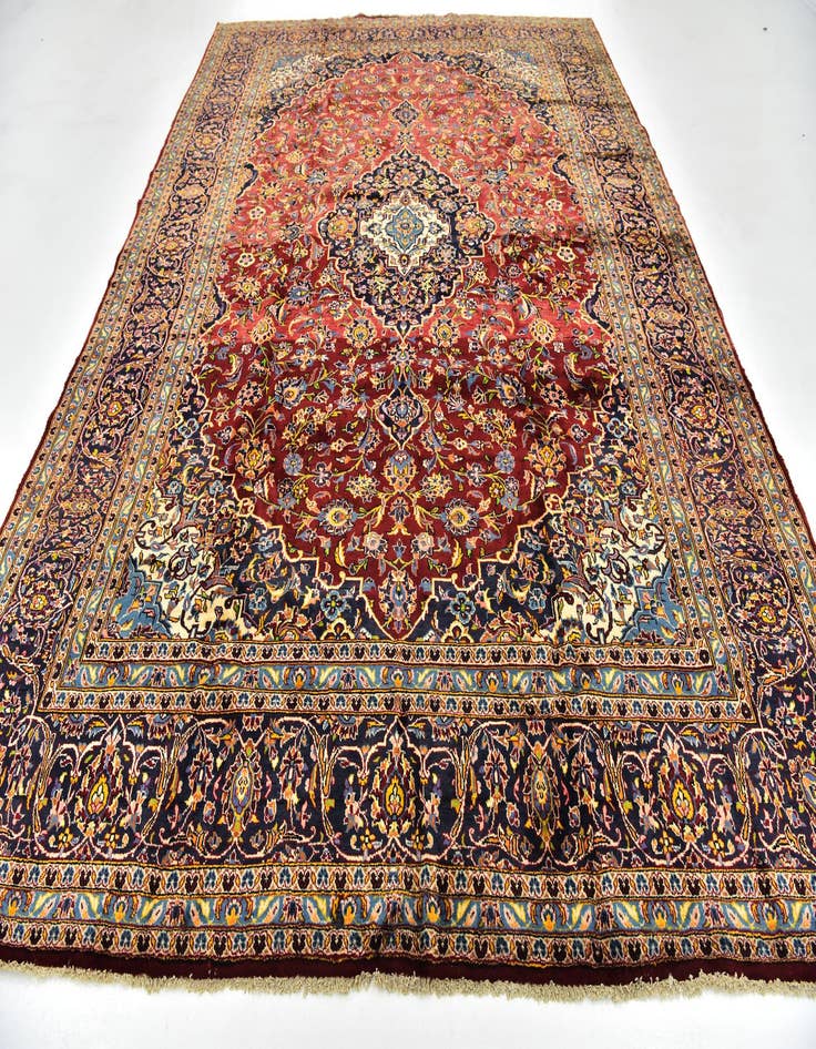 Detail image of  9' 9 x 13'  Hand Knotted Kashan Persian Wool Rug