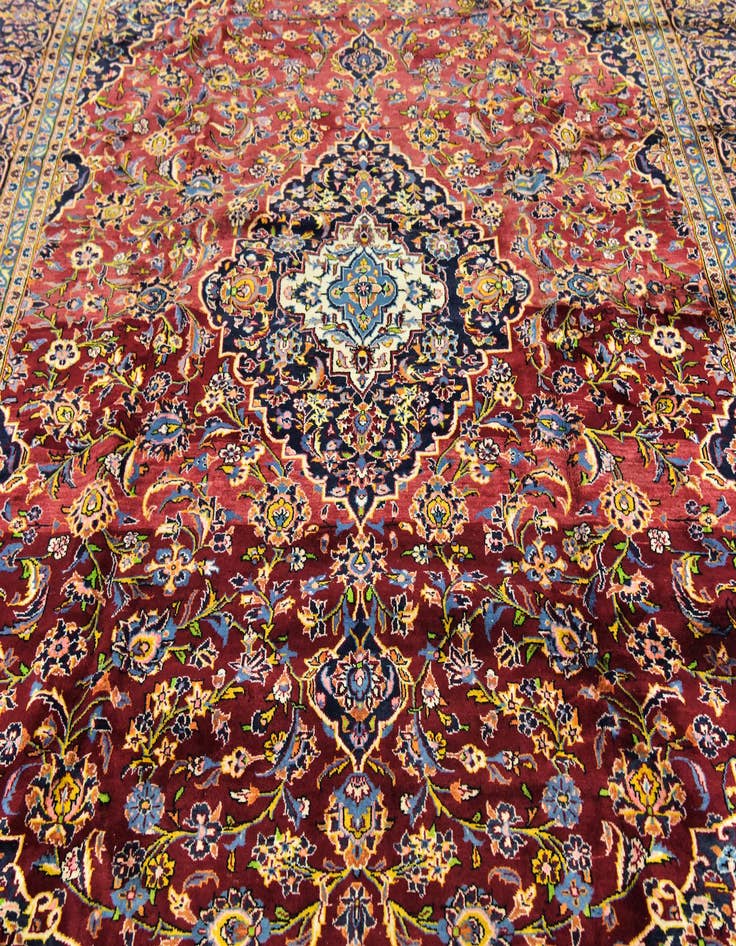 Detail image of  9' 9 x 13'  Hand Knotted Kashan Persian Wool Rug