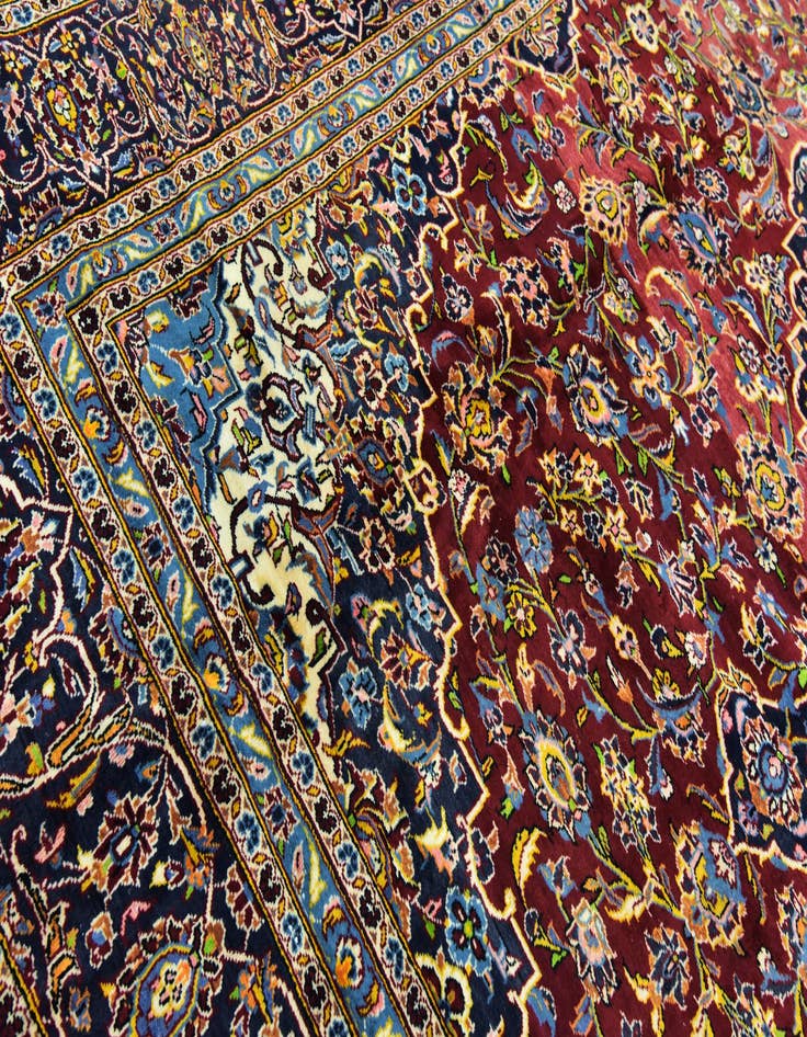 Detail image of  9' 9 x 13'  Hand Knotted Kashan Persian Wool Rug