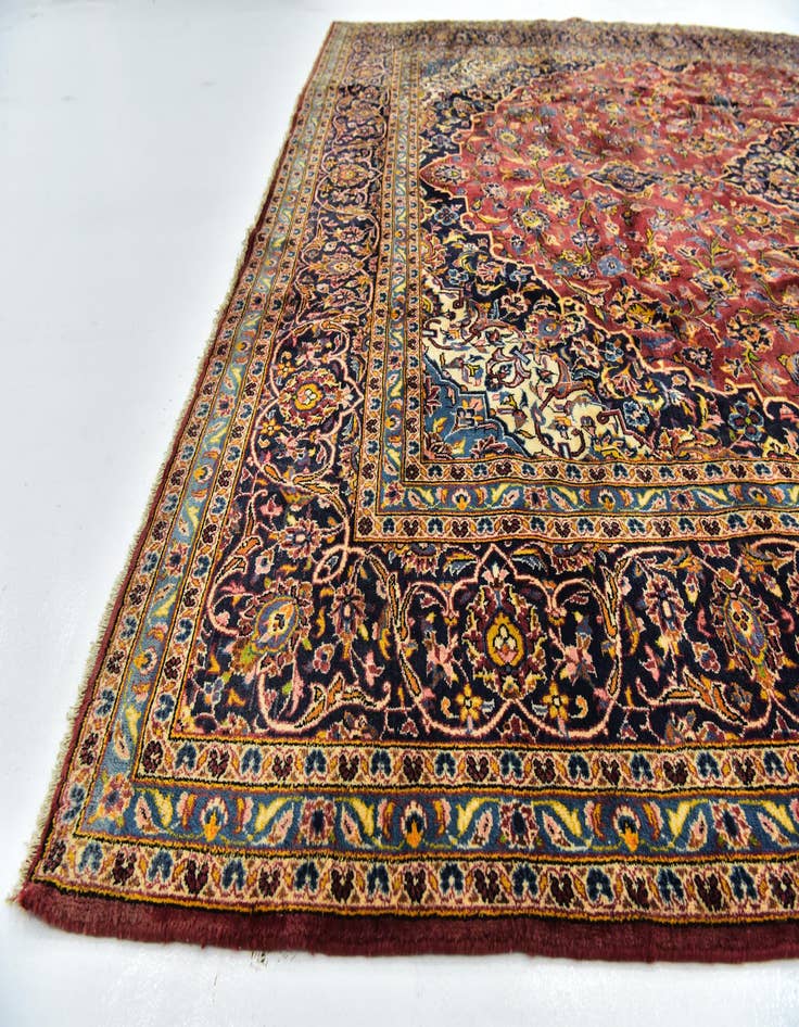 Detail image of  9' 9 x 13'  Hand Knotted Kashan Persian Wool Rug