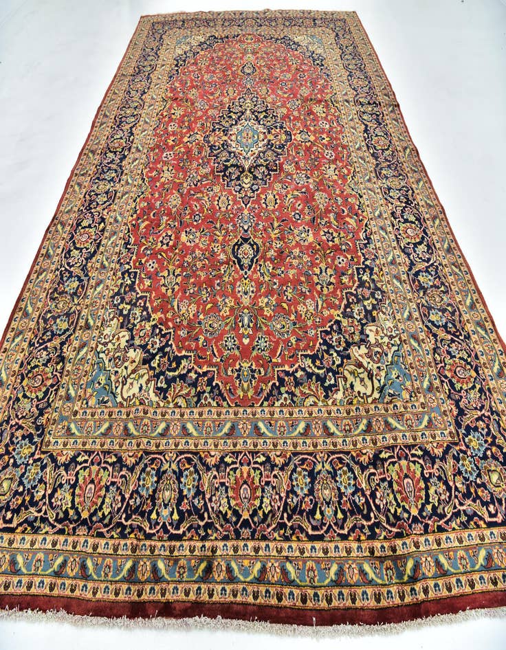 Detail image of  9' 6 x 14' 2  Hand Knotted Kashan Persian Wool Rug