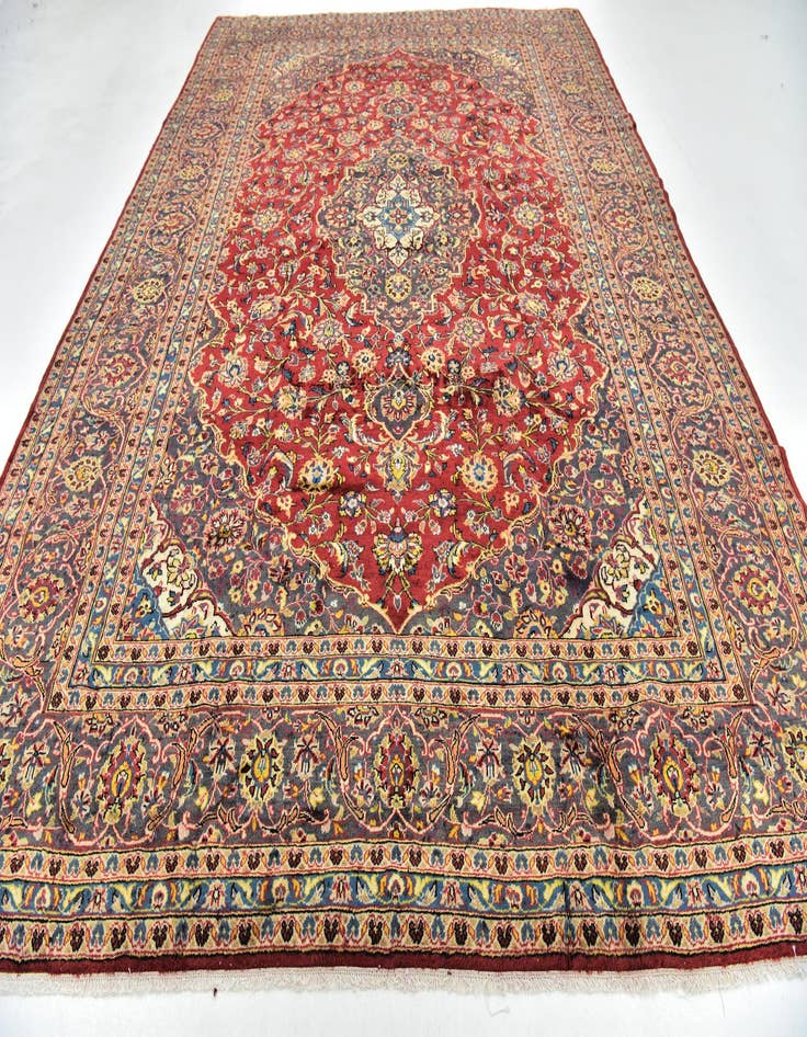 Detail image of  9' 7 x 13'  Hand Knotted Kashan Persian Wool Rug