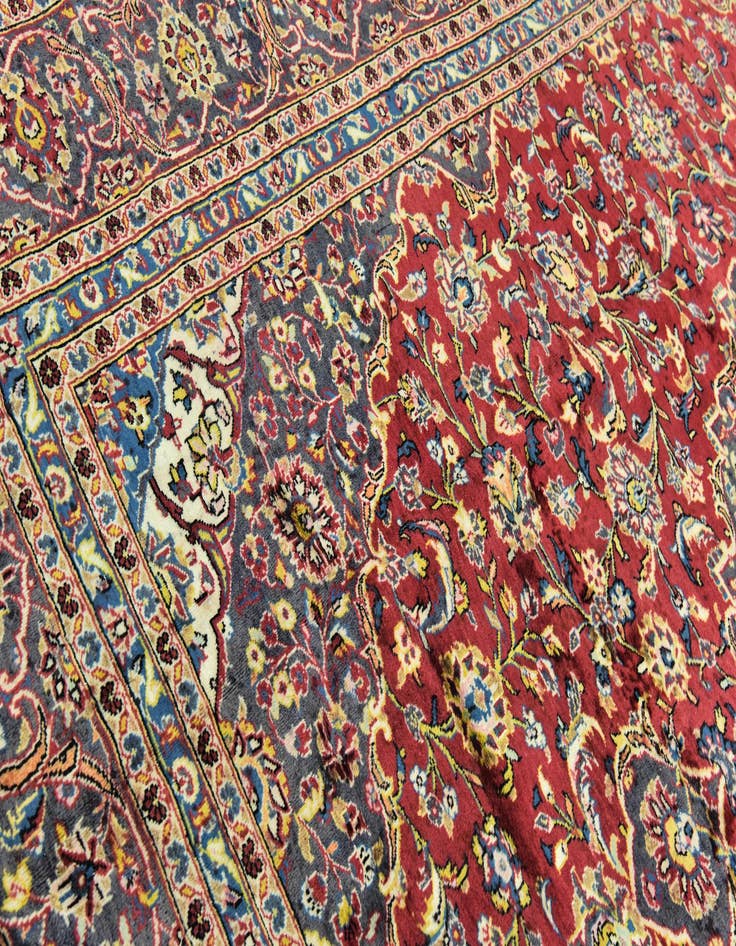 Detail image of  9' 7 x 13'  Hand Knotted Kashan Persian Wool Rug