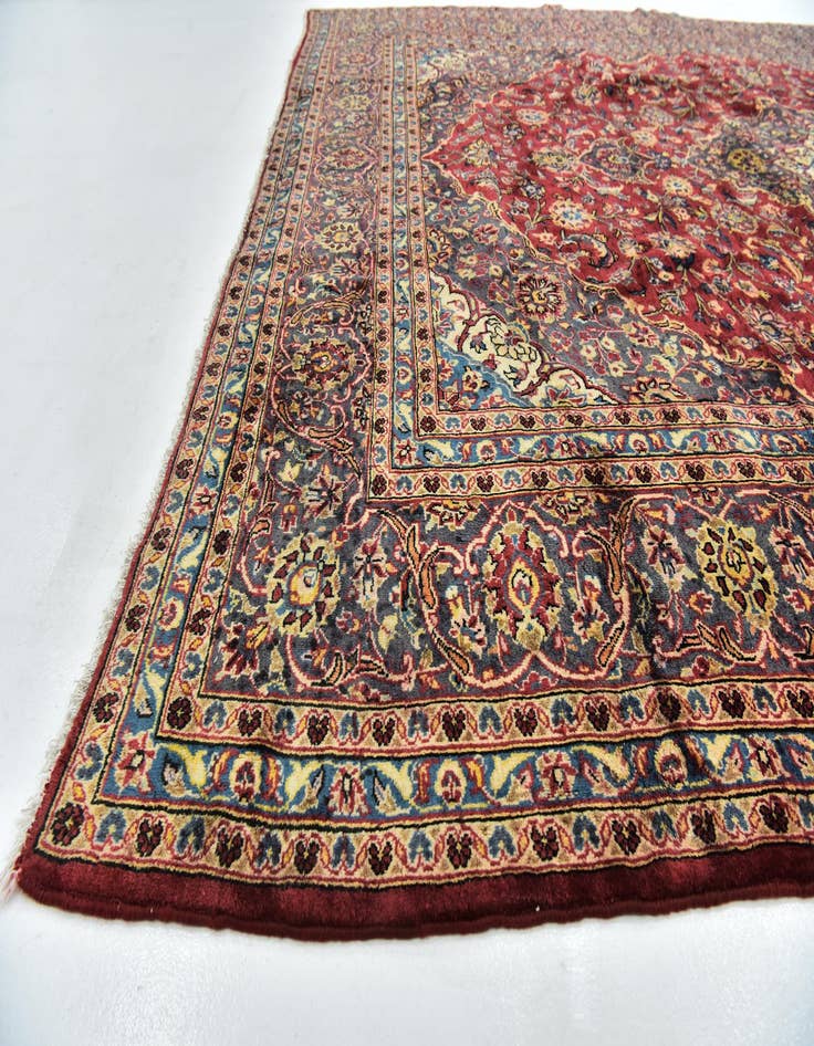 Detail image of  9' 7 x 13'  Hand Knotted Kashan Persian Wool Rug