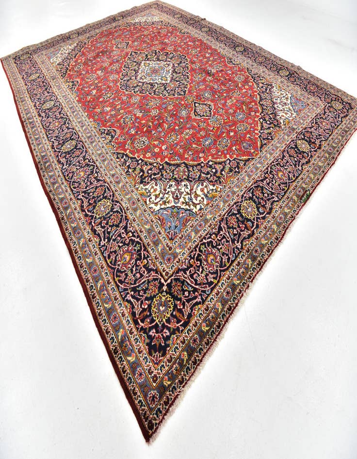 Detail image of  9' 9 x 13'  Hand Knotted Kashan Persian Wool Rug