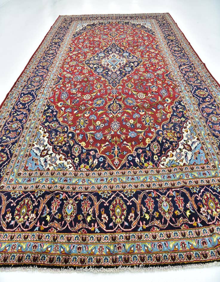 Detail image of  9' 8 x 13'  Hand Knotted Kashan Persian Wool Rug
