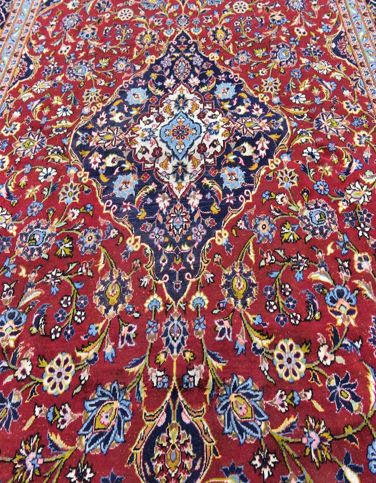 Detail image of  9' 8 x 13'  Hand Knotted Kashan Persian Wool Rug