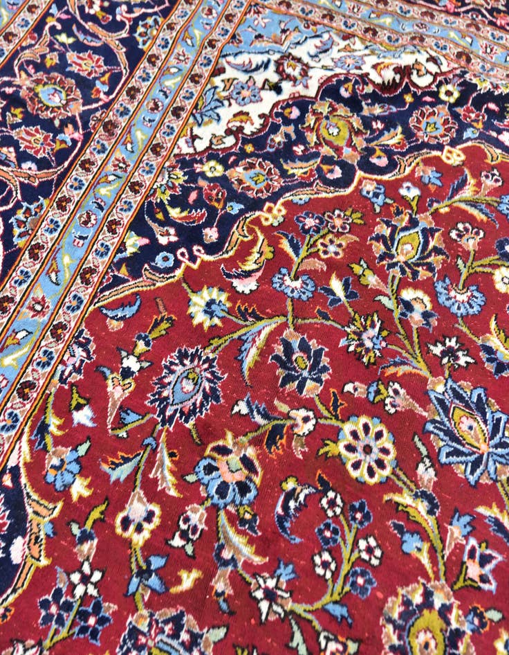 Detail image of  9' 8 x 13'  Hand Knotted Kashan Persian Wool Rug