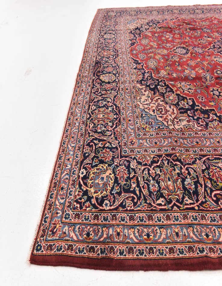 Detail image of  9' 8 x 12' 10  Hand Knotted Kashan Persian Wool Rug