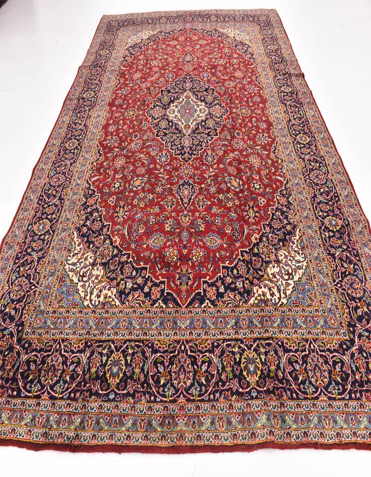 Detail image of  9' 7 x 13'  Hand Knotted Kashan Persian Wool Rug