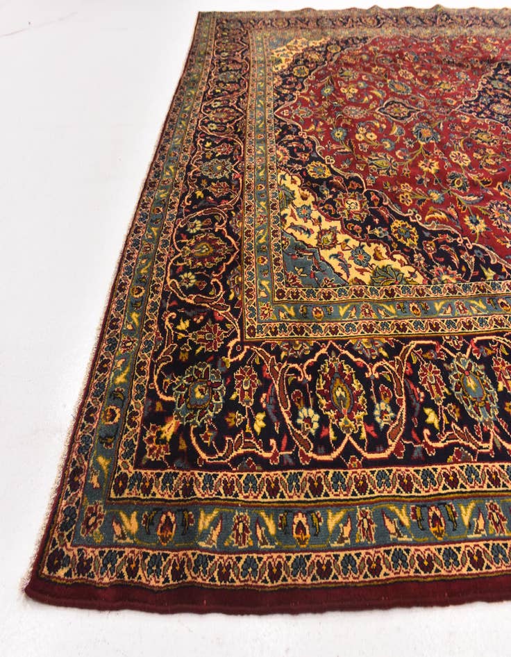 Detail image of  9' 7 x 13'  Hand Knotted Kashan Persian Wool Rug