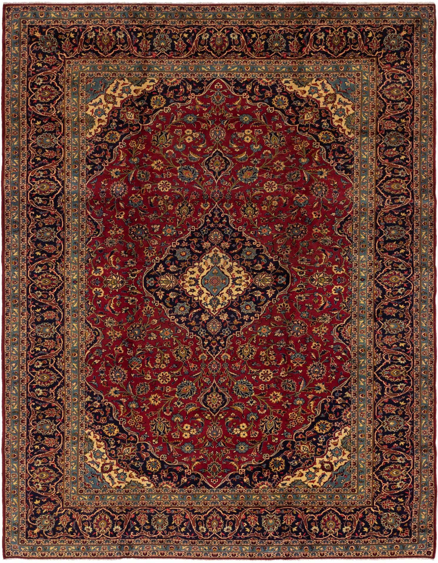 Primary image  9' 7 x 13'  Hand Knotted Kashan Persian Wool Rug