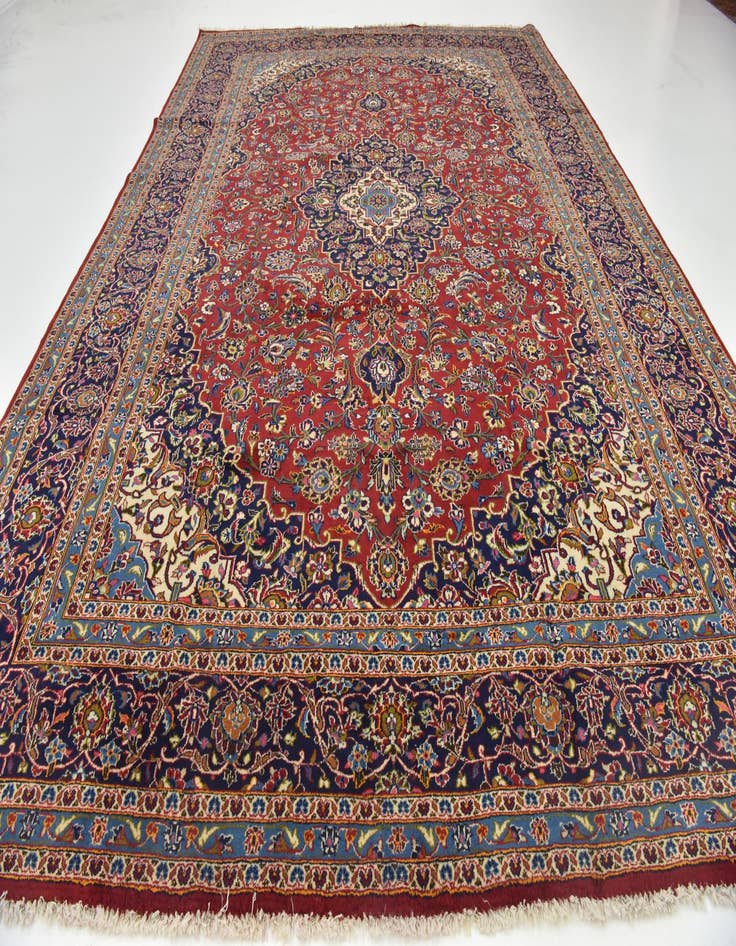 Detail image of  9' 8 x 13'  Hand Knotted Kashan Persian Wool Rug