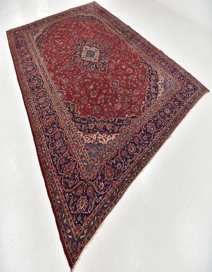 Detail image of  9' 7 x 13'  Hand Knotted Kashan Persian Wool Rug