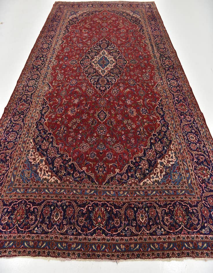 Detail image of  9' 7 x 13'  Hand Knotted Kashan Persian Wool Rug