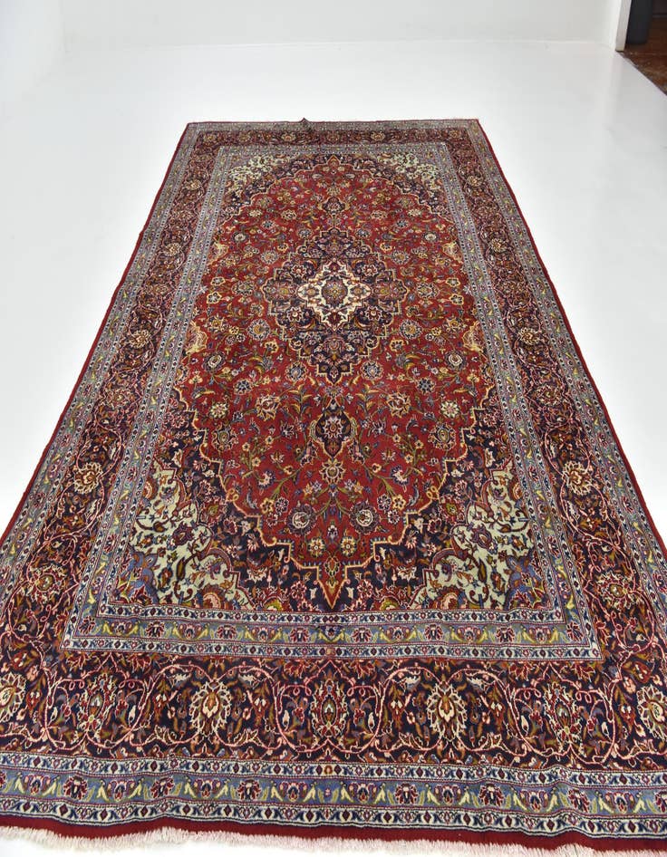 Detail image of  9' 6 x 13' 9  Hand Knotted Kashan Persian Wool Rug