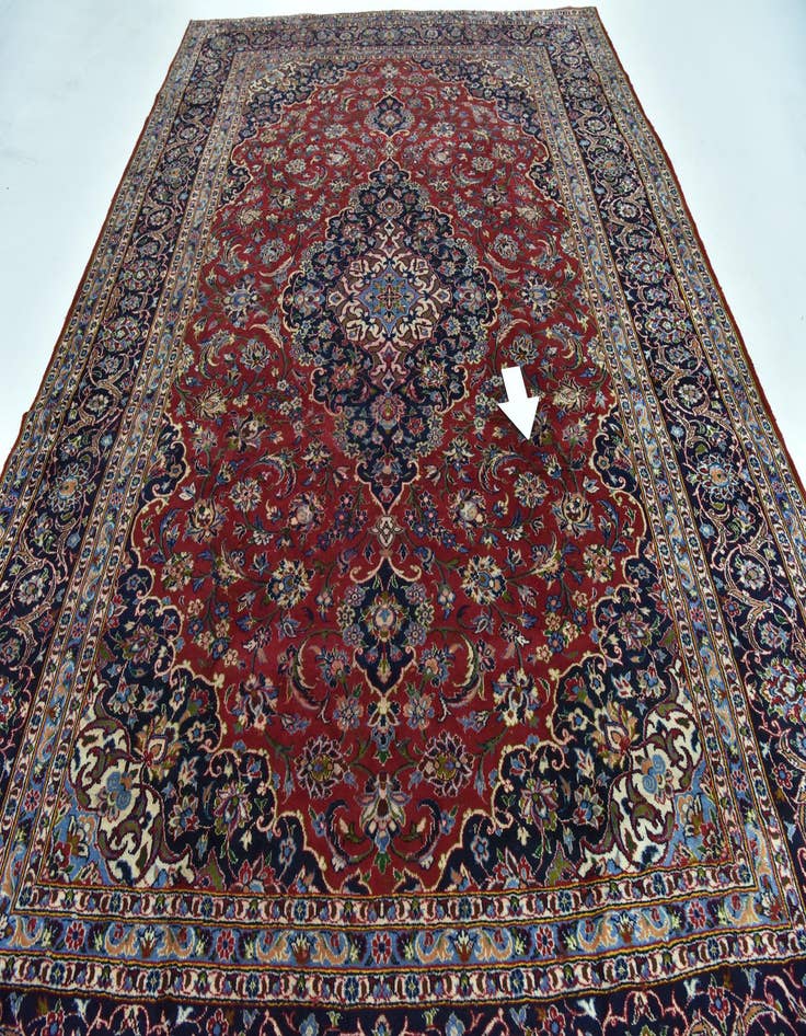 Detail image of  9' 6 x 13'  Hand Knotted Kashan Persian Wool Rug