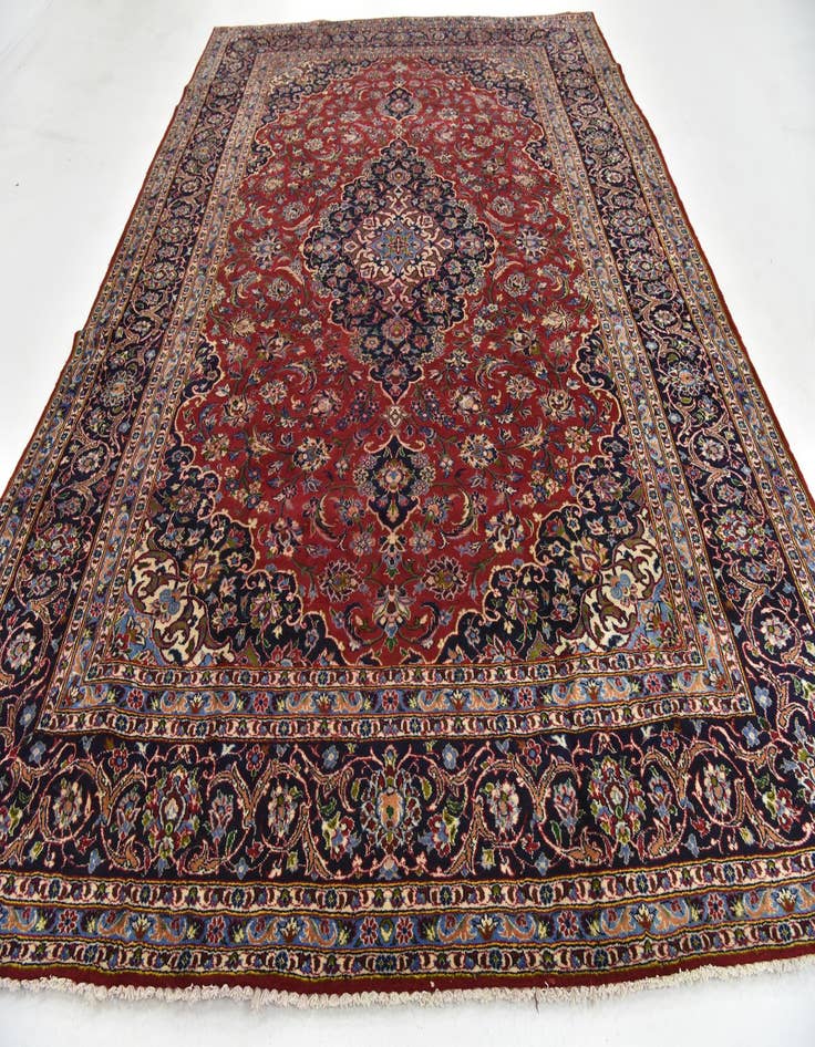 Detail image of  9' 6 x 13'  Hand Knotted Kashan Persian Wool Rug