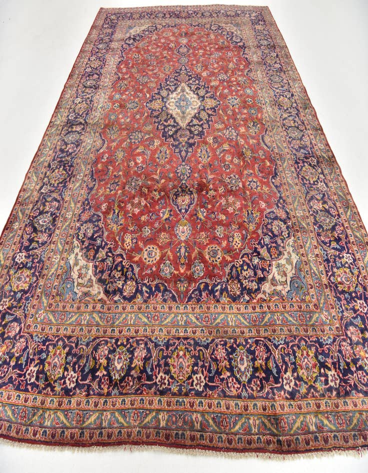 Detail image of  9' 8 x 13' 2  Hand Knotted Kashan Persian Wool Rug