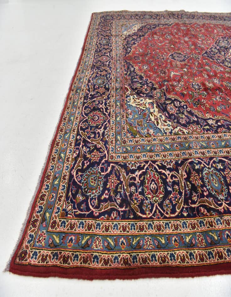 Detail image of  9' 10 x 13'  Hand Knotted Kashan Persian Wool Rug