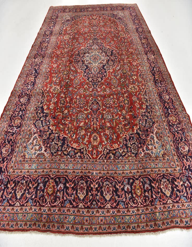 Detail image of  9' 8 x 13' 2  Hand Knotted Kashan Persian Wool Rug