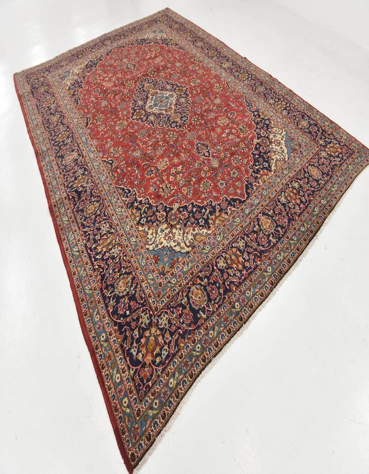 Detail image of  9' 9 x 13'  Hand Knotted Kashan Persian Wool Rug