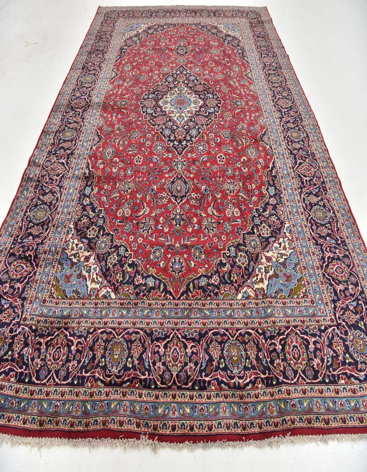 Detail image of  9' 8 x 13'  Hand Knotted Kashan Persian Wool Rug