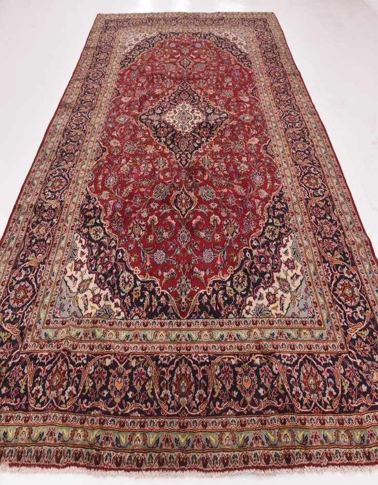 Detail image of  9' 8 x 13'  Hand Knotted Kashan Persian Wool Rug