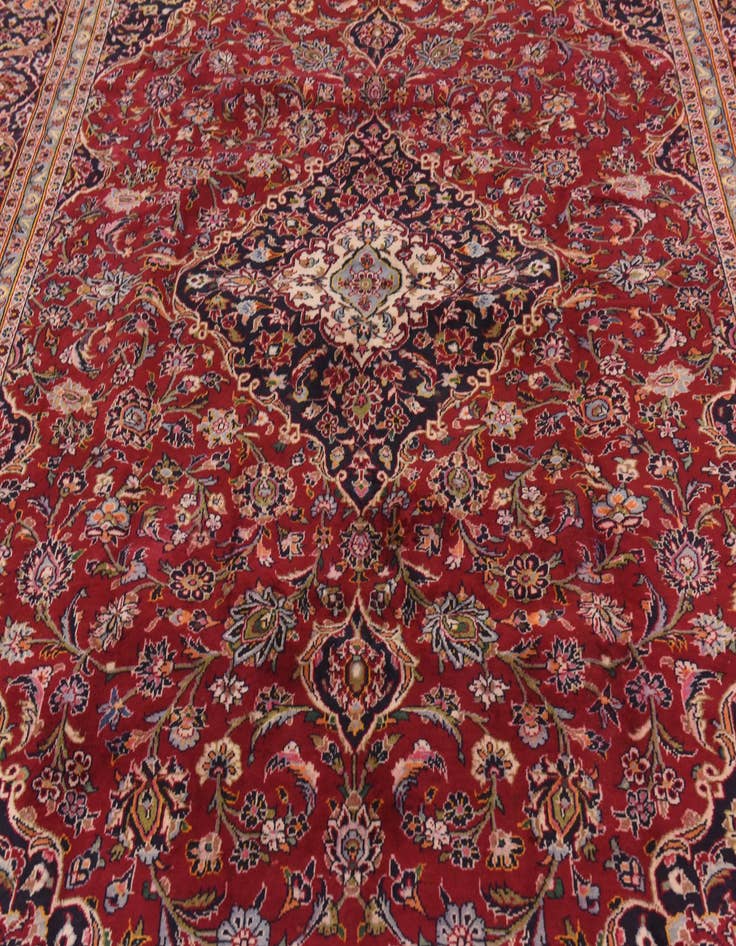 Detail image of  9' 8 x 13'  Hand Knotted Kashan Persian Wool Rug