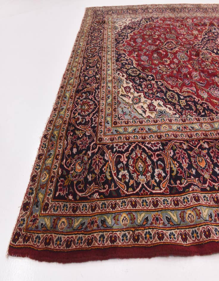 Detail image of  9' 8 x 13'  Hand Knotted Kashan Persian Wool Rug