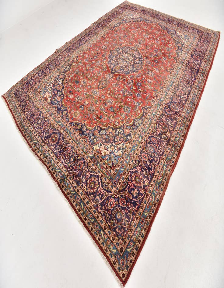 Detail image of  9' 8 x 13'  Hand Knotted Kashan Persian Wool Rug