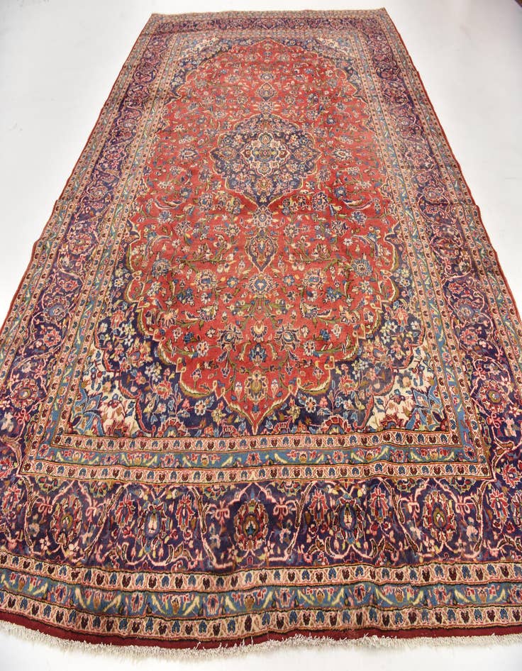 Detail image of  9' 8 x 13'  Hand Knotted Kashan Persian Wool Rug