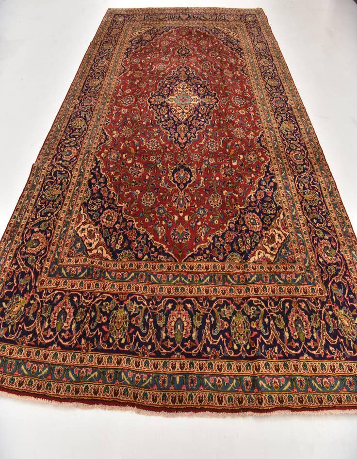 Detail image of  9' 6 x 12' 10  Hand Knotted Kashan Persian Wool Rug