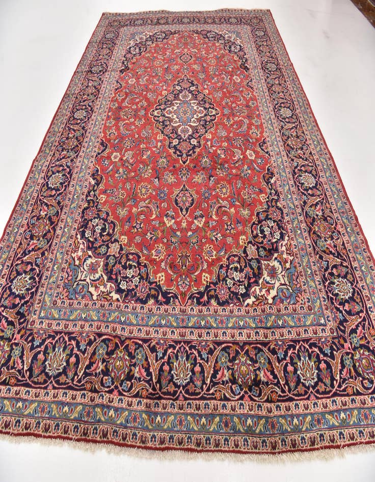 Detail image of  9' 7 x 12' 10  Hand Knotted Kashan Persian Wool Rug