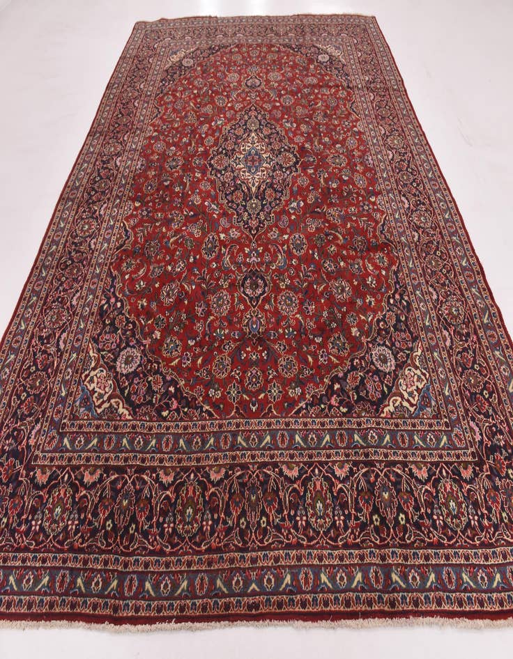 Detail image of  9' 6 x 13'  Hand Knotted Kashan Persian Wool Rug