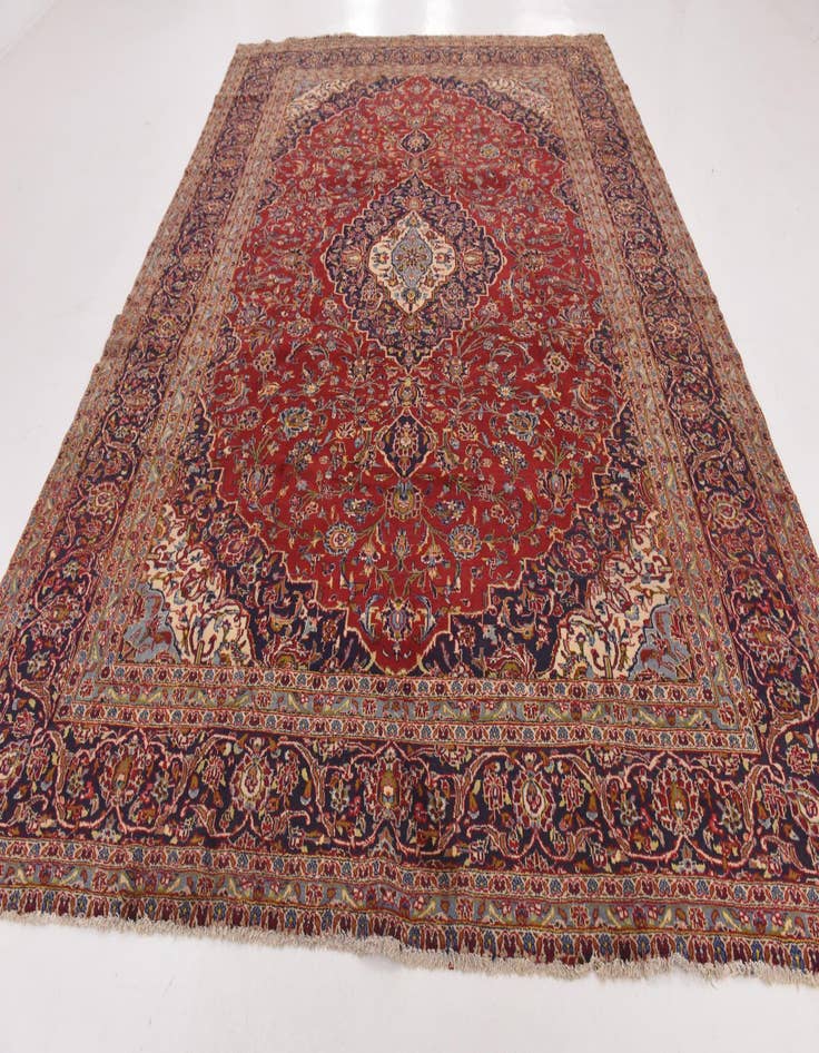 Detail image of  9' 8 x 13'  Hand Knotted Kashan Persian Wool Rug